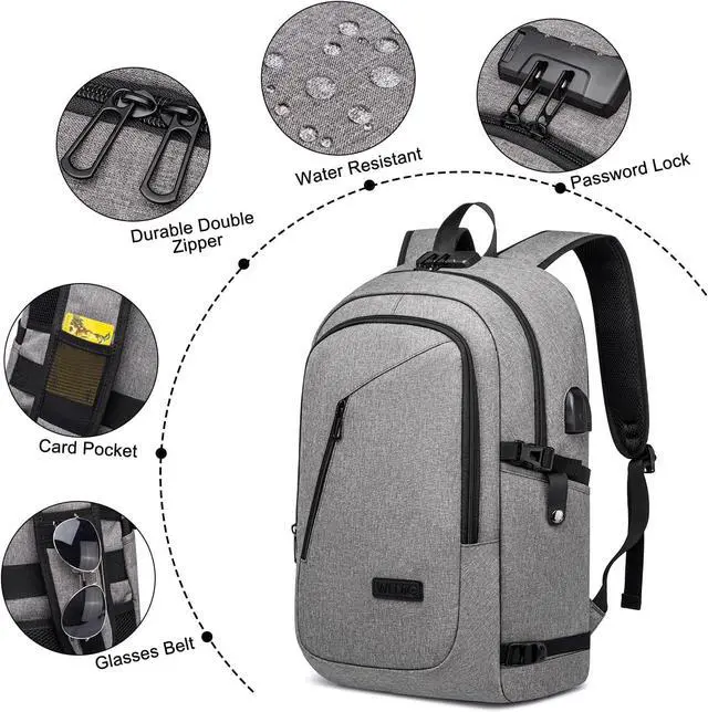 Alt view image 4 of 6 - 17 Inch Business Laptop Backpack Large Travel Backpack with USB Charging Port Lightweight Anti-Theft Laptop Backpack for Men & Women