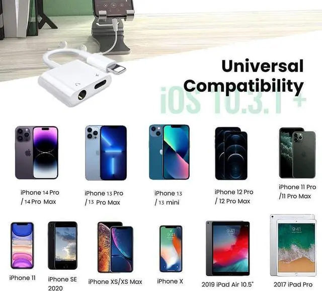 Alt view image 2 of 7 - [2 Pack] iPhone Headphones Adapter, [Apple MFi Certified] 2 in 1 Lightning to 3.5mm Headphone Aux Audio and Charger Adapter Earphone Splitter Adaptor Cable for iPhone 14 13 12 11 Pro Max XS XR X 8 7 6