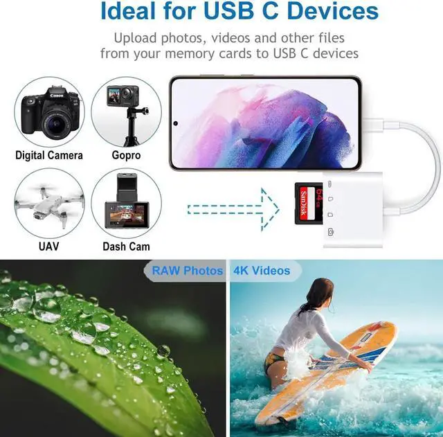Alt view image 5 of 7 - USB C to SD/Micro SD Card Reader, 4 in 1 USB-C to Camera Memory Card Adapter with Charging Port for iPhone 15/ iPad Pro, USB 3.0 Female OTG Adapter for iPad Air/MacBook/Samsung Galaxy