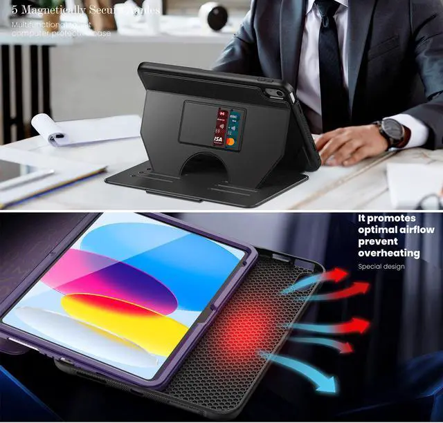 Alt view image 5 of 7 - BONAEVER Case For iPad (A16) 11th Generation 11 Inch 2025, iPad 10th Generation 10.9 inch 2022, Smart Magnetic Auto Sleep Shockproof Cover with Absorbing Multi-Angles Stand, Pen Holder, Card Slot