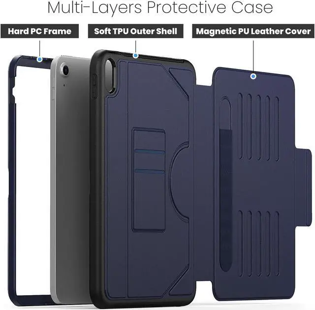 Alt view image 6 of 7 - BONAEVER Case For iPad (A16) 11th Generation 11 Inch 2025, iPad 10th Generation 10.9 inch 2022, Smart Magnetic Auto Sleep Shockproof Cover with Absorbing Multi-Angles Stand, Pen Holder, Card Slot Blue