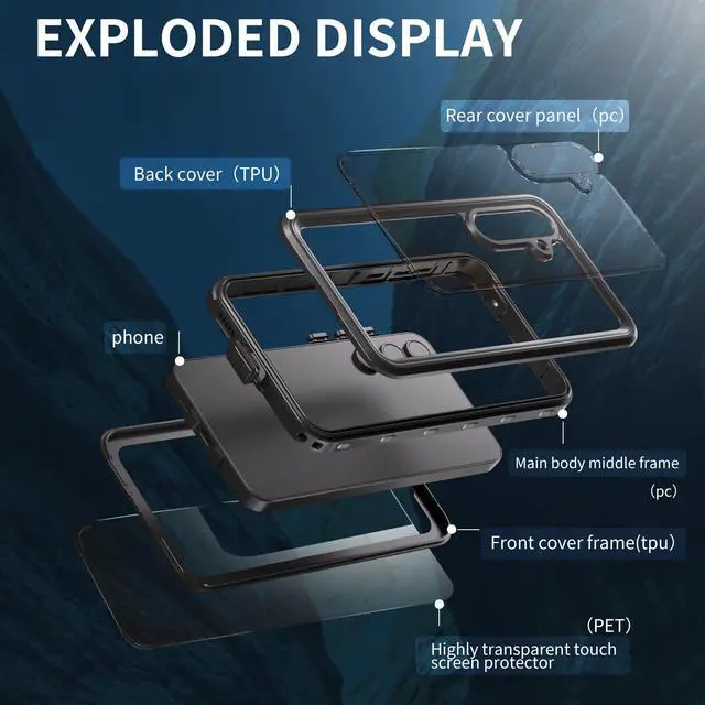 Alt view image 3 of 7 - BONAEVER For Samsung Galaxy A55 5G Case Waterproof with Built-in Screen Protector [IP68 Underwater] Anti-Scratched Rugged Cover [360° Shockproof] Case for Samsung Galaxy A55 5G 6.5 inch