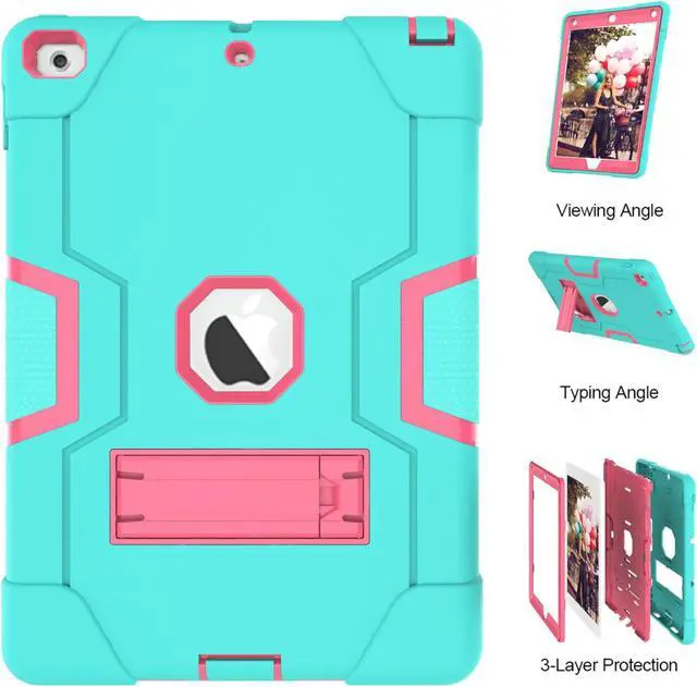 Alt view image 4 of 6 - Bonaever Case for iPad 6th/5th Generation 9.7 inch 2018 2017 with Kickstand, Hybrid Shockproof Protective Cover with Stylus Pen Mint Green