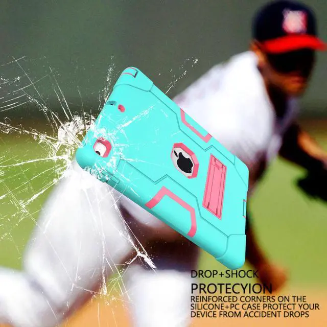 Alt view image 2 of 6 - Bonaever Case for iPad 6th/5th Generation 9.7 inch 2018 2017 with Kickstand, Hybrid Shockproof Protective Cover with Stylus Pen Mint Green