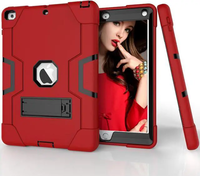 Alt view image 2 of 7 - Bonaever Case for iPad 6th/5th Generation 9.7 inch 2018 2017 with Kickstand, Hybrid Shockproof Protective Cover with Stylus Pen Red