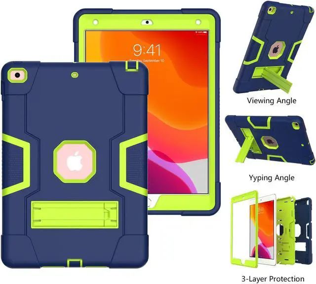 Alt view image 5 of 7 - Bonaever Case for iPad 10.2 Inch 2021 2020 2019 9th/8th/7th Generation with Kickstand, Heavy Duty Shockproof Protective Cover with Stylus Pen Navy