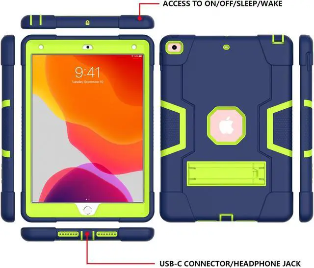 Alt view image 4 of 7 - Bonaever Case for iPad 10.2 Inch 2021 2020 2019 9th/8th/7th Generation with Kickstand, Heavy Duty Shockproof Protective Cover with Stylus Pen Navy