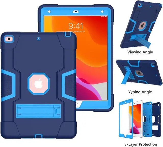 Alt view image 5 of 7 - Bonaever Case for iPad 10.2 Inch 2021 2020 2019 9th/8th/7th Generation with Kickstand, Heavy Duty Shockproof Protective Cover with Stylus Pen Blue