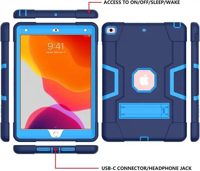 Alt view image 4 of 7 - Bonaever Case for iPad 10.2 Inch 2021 2020 2019 9th/8th/7th Generation with Kickstand, Heavy Duty Shockproof Protective Cover with Stylus Pen Blue