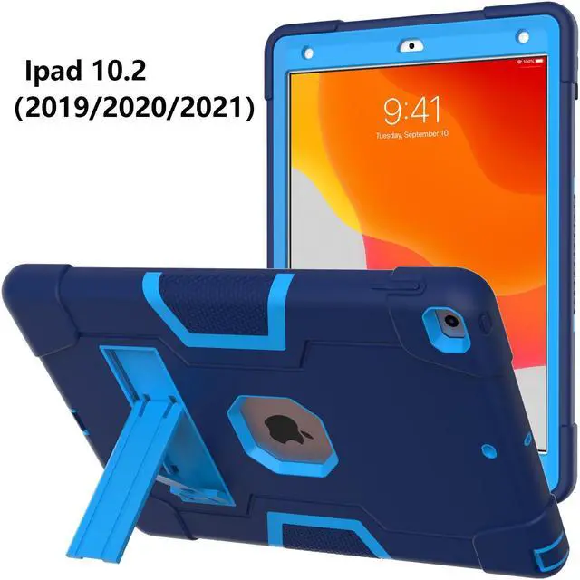 Alt view image 3 of 7 - Bonaever Case for iPad 10.2 Inch 2021 2020 2019 9th/8th/7th Generation with Kickstand, Heavy Duty Shockproof Protective Cover with Stylus Pen Blue
