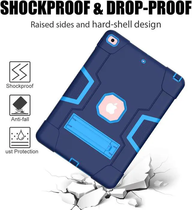 Alt view image 6 of 7 - Bonaever Case for iPad 10.2 Inch 2021 2020 2019 9th/8th/7th Generation with Kickstand, Heavy Duty Shockproof Protective Cover with Stylus Pen Blue