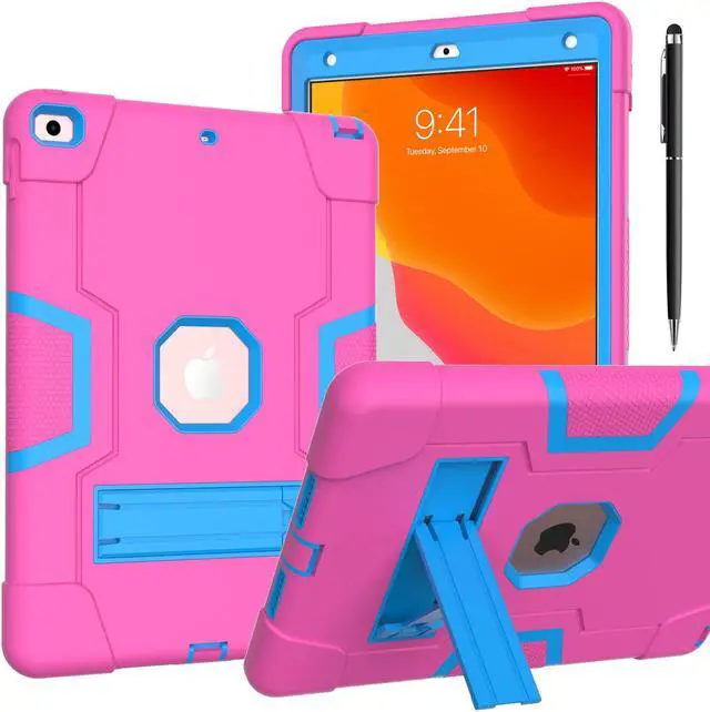 Main image of Bonaever Case for iPad 10.2 Inch 2021 2020 2019 9th/8th/7th Generation with Kickstand, Heavy Duty Shockproof Protective Cover with Stylus Pen Rose Red