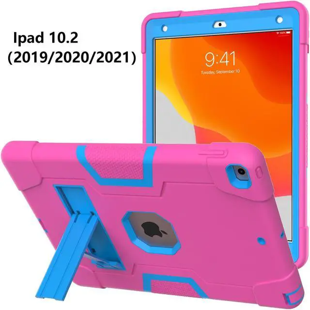 Alt view image 2 of 7 - Bonaever Case for iPad 10.2 Inch 2021 2020 2019 9th/8th/7th Generation with Kickstand, Heavy Duty Shockproof Protective Cover with Stylus Pen Rose Red