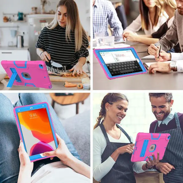 Alt view image 7 of 7 - Bonaever Case for iPad 10.2 Inch 2021 2020 2019 9th/8th/7th Generation with Kickstand, Heavy Duty Shockproof Protective Cover with Stylus Pen Rose Red