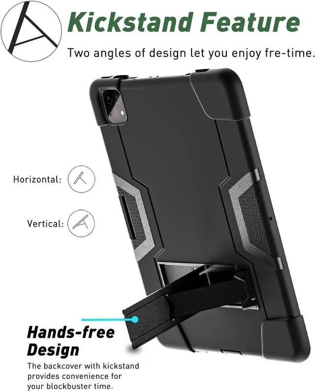 Alt view image 2 of 7 - Bonaever Case for iPad Pro 12.9 inch 2022 2021 2020 2018 with Kickstand, Heavy Duty Shockproof Protective Cover with , Pencil Holder, Stylus Pen