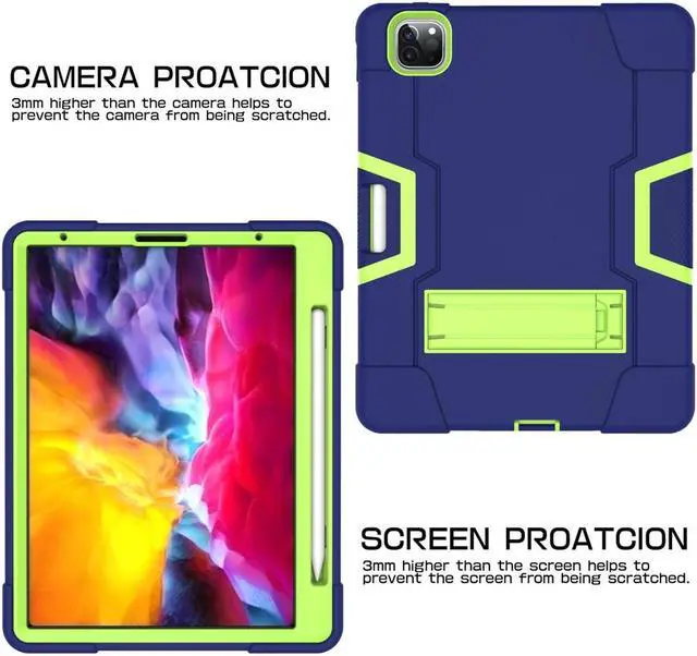 Alt view image 6 of 7 - Bonaever Case for iPad Pro 12.9 inch 2022 2021 2020 2018 with Kickstand, Heavy Duty Shockproof Protective Cover with , Pencil Holder, Stylus Pen Blue