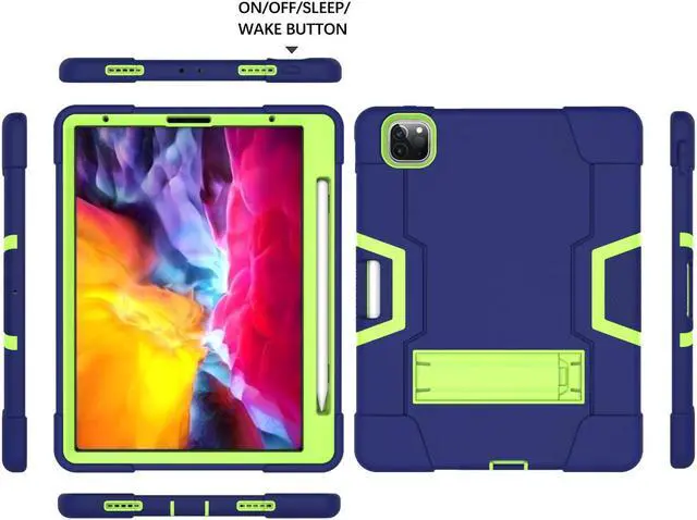Alt view image 4 of 7 - Bonaever Case for iPad Pro 12.9 inch 2022 2021 2020 2018 with Kickstand, Heavy Duty Shockproof Protective Cover with , Pencil Holder, Stylus Pen Blue