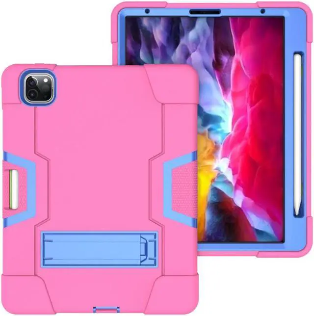 Alt view image 3 of 7 - Bonaever Case for iPad Pro 12.9 inch 2022 2021 2020 2018 with Kickstand, Heavy Duty Shockproof Protective Cover with , Pencil Holder, Stylus Pen Rose Red