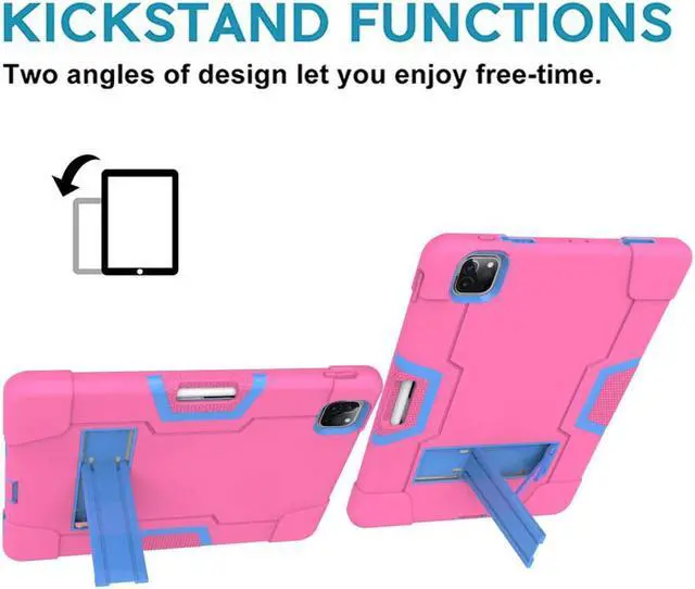 Alt view image 5 of 7 - Bonaever Case for iPad Pro 12.9 inch 2022 2021 2020 2018 with Kickstand, Heavy Duty Shockproof Protective Cover with , Pencil Holder, Stylus Pen Rose Red