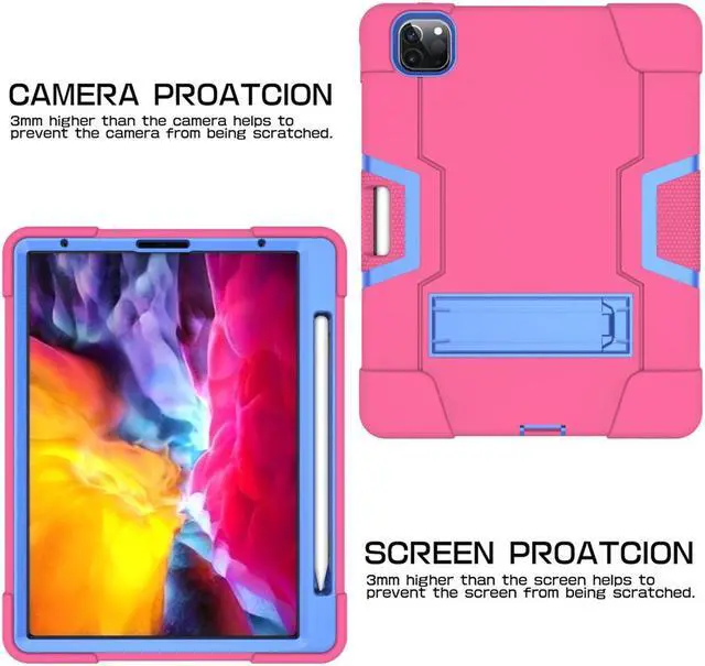 Alt view image 4 of 7 - Bonaever Case for iPad Pro 12.9 inch 2022 2021 2020 2018 with Kickstand, Heavy Duty Shockproof Protective Cover with , Pencil Holder, Stylus Pen Rose Red