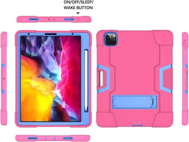 Alt view image 6 of 7 - Bonaever Case for iPad Pro 12.9 inch 2022 2021 2020 2018 with Kickstand, Heavy Duty Shockproof Protective Cover with , Pencil Holder, Stylus Pen Rose Red