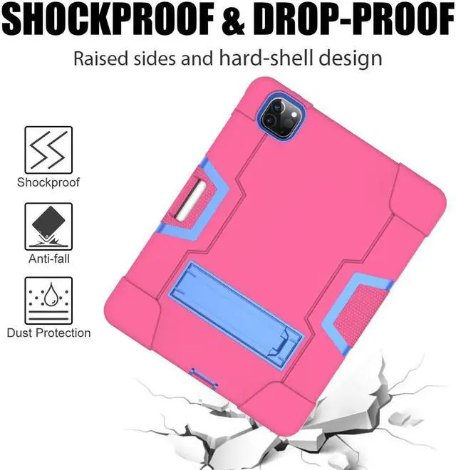 Alt view image 2 of 7 - Bonaever Case for iPad Pro 12.9 inch 2022 2021 2020 2018 with Kickstand, Heavy Duty Shockproof Protective Cover with , Pencil Holder, Stylus Pen Rose Red