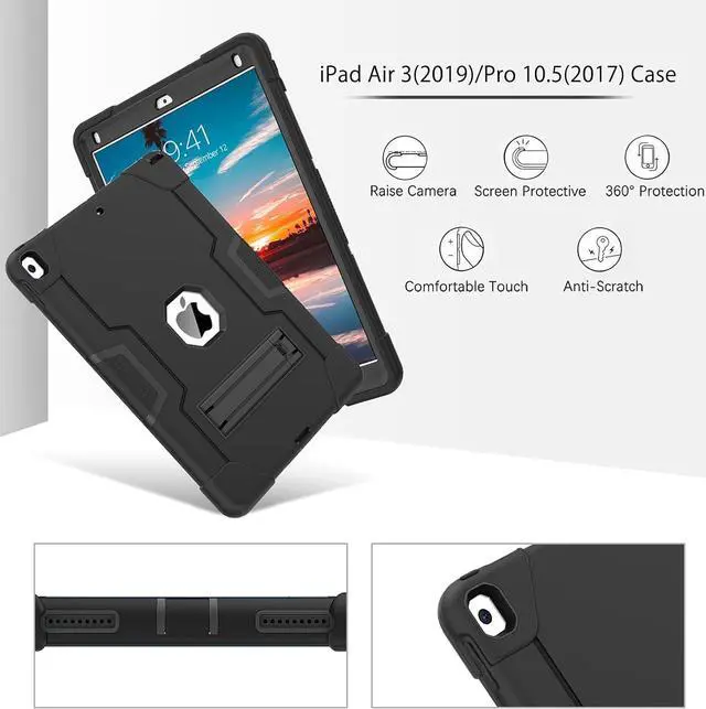 Alt view image 4 of 7 - Bonaever Case for iPad Air 3 2019 Case, iPad Pro 10.5 inch 2017 with Kickstand, Heavy Duty Shockproof Protective Cover with Stylus Pen