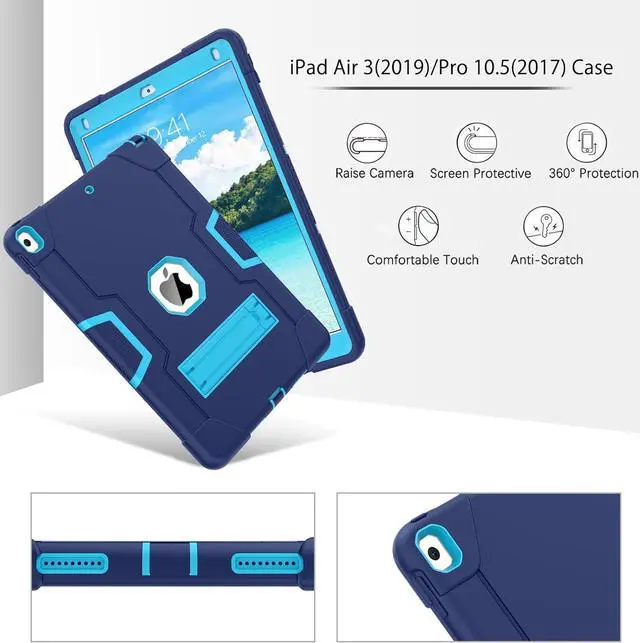 Alt view image 3 of 7 - Bonaever Case for iPad Air 3 2019 Case, iPad Pro 10.5 inch 2017 with Kickstand, Heavy Duty Shockproof Protective Cover with Stylus Pen Blue