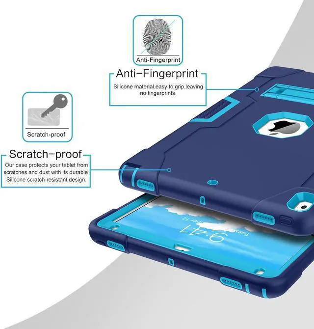 Alt view image 4 of 7 - Bonaever Case for iPad Air 3 2019 Case, iPad Pro 10.5 inch 2017 with Kickstand, Heavy Duty Shockproof Protective Cover with Stylus Pen Blue