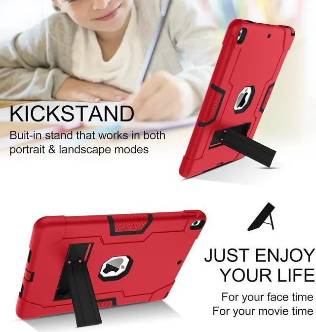 Alt view image 4 of 7 - Bonaever Case for iPad Air 3 2019 Case, iPad Pro 10.5 inch 2017 with Kickstand, Heavy Duty Shockproof Protective Cover with Stylus Pen Red