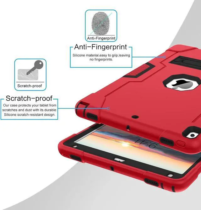 Alt view image 5 of 7 - Bonaever Case for iPad Air 3 2019 Case, iPad Pro 10.5 inch 2017 with Kickstand, Heavy Duty Shockproof Protective Cover with Stylus Pen Red