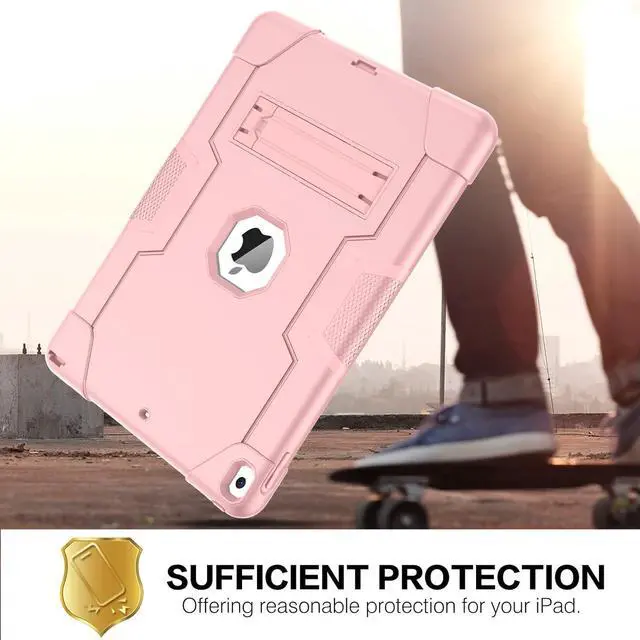 Alt view image 2 of 7 - Bonaever Case for iPad Air 3 2019 Case, iPad Pro 10.5 inch 2017 with Kickstand, Heavy Duty Shockproof Protective Cover with Stylus Pen Rose Gold