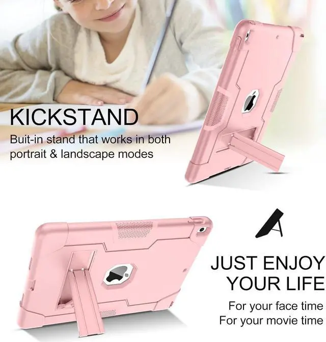Alt view image 4 of 7 - Bonaever Case for iPad Air 3 2019 Case, iPad Pro 10.5 inch 2017 with Kickstand, Heavy Duty Shockproof Protective Cover with Stylus Pen Rose Gold