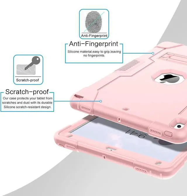 Alt view image 6 of 7 - Bonaever Case for iPad Air 3 2019 Case, iPad Pro 10.5 inch 2017 with Kickstand, Heavy Duty Shockproof Protective Cover with Stylus Pen Rose Gold
