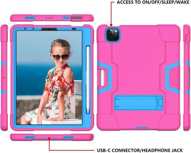 Alt view image 4 of 5 - Bonaever Case for iPad Air 5th/4th Generation 10.9 inch 2022/2020, iPad Pro 11 inch 4th/3rd/2nd/1st Gen with Kickstand, Heavy Duty Shockproof Protective Cover with , Pencil Holder, Stylus Pen Rose Red