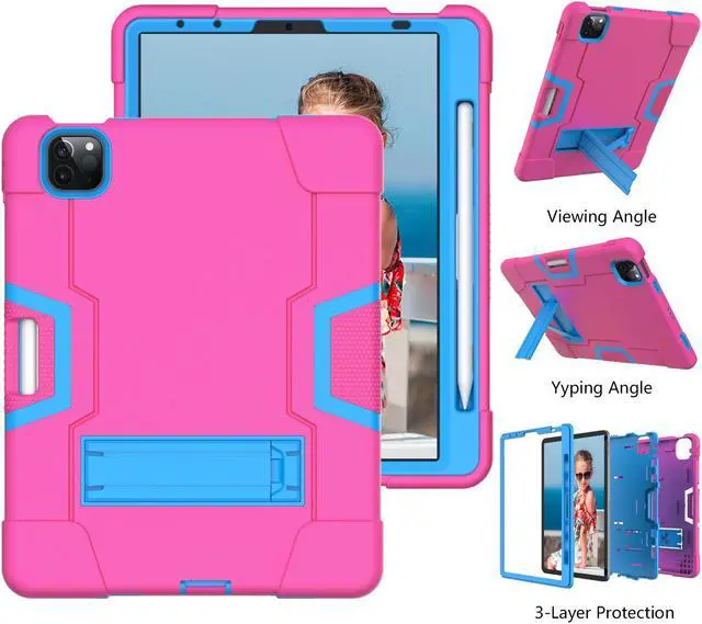 Alt view image 5 of 5 - Bonaever Case for iPad Air 5th/4th Generation 10.9 inch 2022/2020, iPad Pro 11 inch 4th/3rd/2nd/1st Gen with Kickstand, Heavy Duty Shockproof Protective Cover with , Pencil Holder, Stylus Pen Rose Red