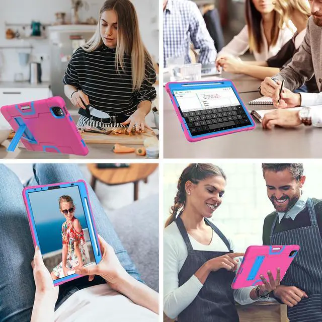 Alt view image 3 of 5 - Bonaever Case for iPad Air 5th/4th Generation 10.9 inch 2022/2020, iPad Pro 11 inch 4th/3rd/2nd/1st Gen with Kickstand, Heavy Duty Shockproof Protective Cover with , Pencil Holder, Stylus Pen Rose Red