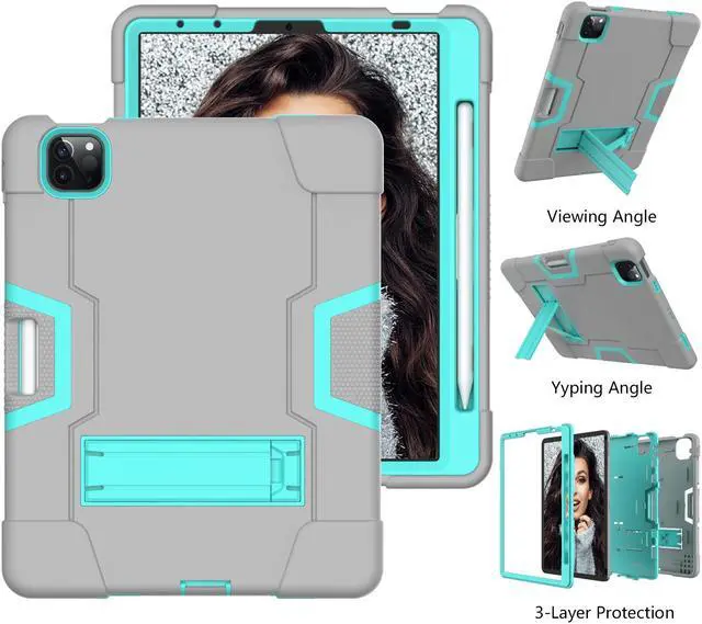 Alt view image 4 of 6 - Bonaever Case for iPad Air 5th/4th Generation 10.9 inch 2022/2020, iPad Pro 11 inch 4th/3rd/2nd/1st Gen with Kickstand, Heavy Duty Shockproof Protective Cover with , Pencil Holder, Stylus Pen Gray