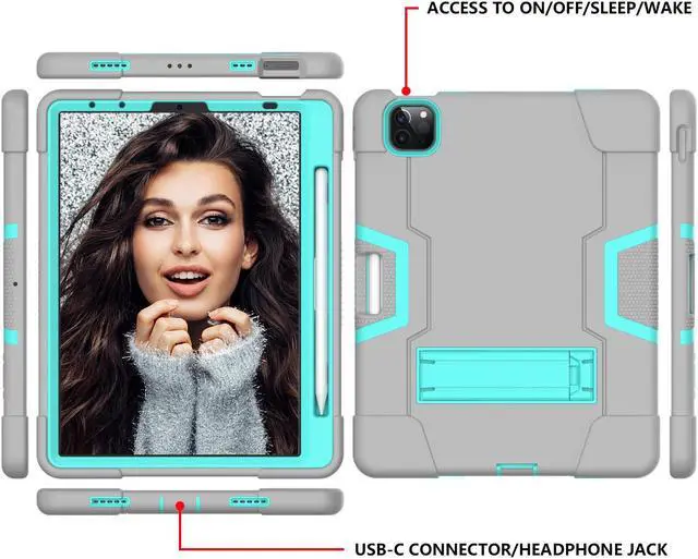 Alt view image 3 of 6 - Bonaever Case for iPad Air 5th/4th Generation 10.9 inch 2022/2020, iPad Pro 11 inch 4th/3rd/2nd/1st Gen with Kickstand, Heavy Duty Shockproof Protective Cover with , Pencil Holder, Stylus Pen Gray