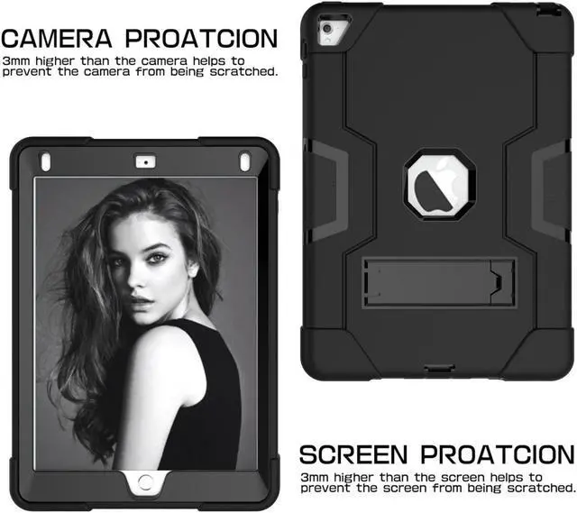 Alt view image 5 of 7 - Bonaever Case for iPad Air 2 2014, iPad Pro 9.7 inch 2016 with Kickstand, Heavy Duty Shockproof Protective Cover with Stylus Pen