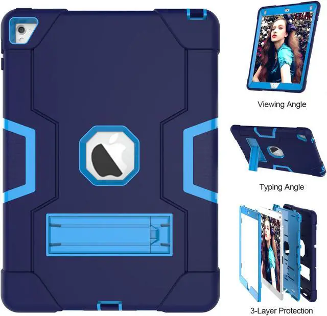 Alt view image 5 of 7 - Bonaever Case for iPad Air 2 2014, iPad Pro 9.7 inch 2016 with Kickstand, Heavy Duty Shockproof Protective Cover with Stylus Pen Blue