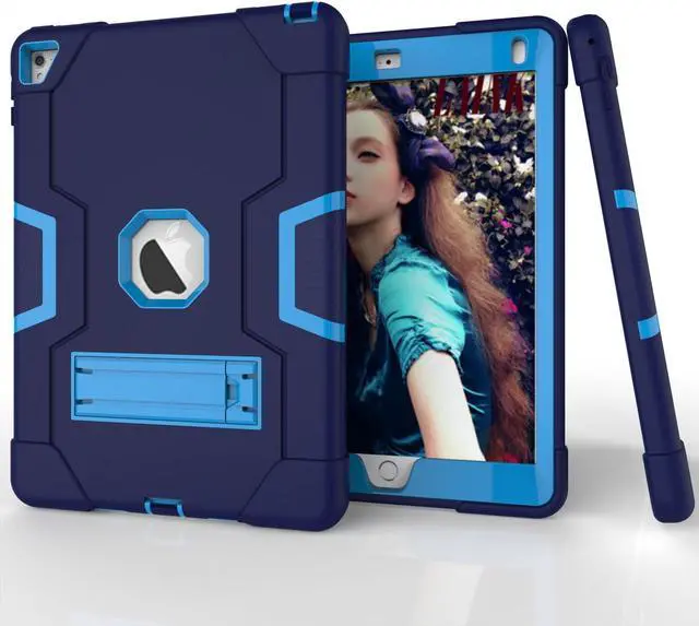 Alt view image 7 of 7 - Bonaever Case for iPad Air 2 2014, iPad Pro 9.7 inch 2016 with Kickstand, Heavy Duty Shockproof Protective Cover with Stylus Pen Blue