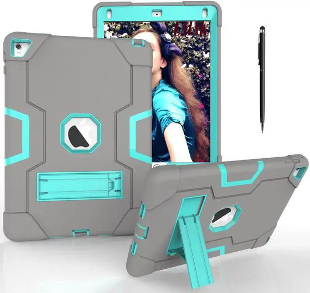 Main image of Bonaever Case for iPad Air 2 2014, iPad Pro 9.7 inch 2016 with Kickstand, Heavy Duty Shockproof Protective Cover with Stylus Pen Gray