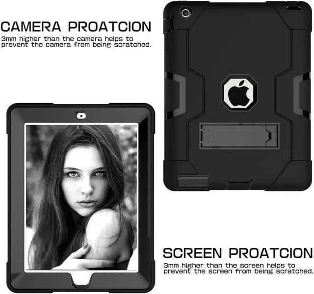 Alt view image 7 of 7 - Bonaever Case for iPad 2, iPad 3, iPad 4 with Kickstand, Heavy Duty Shockproof Protective Cover with Stylus Pen