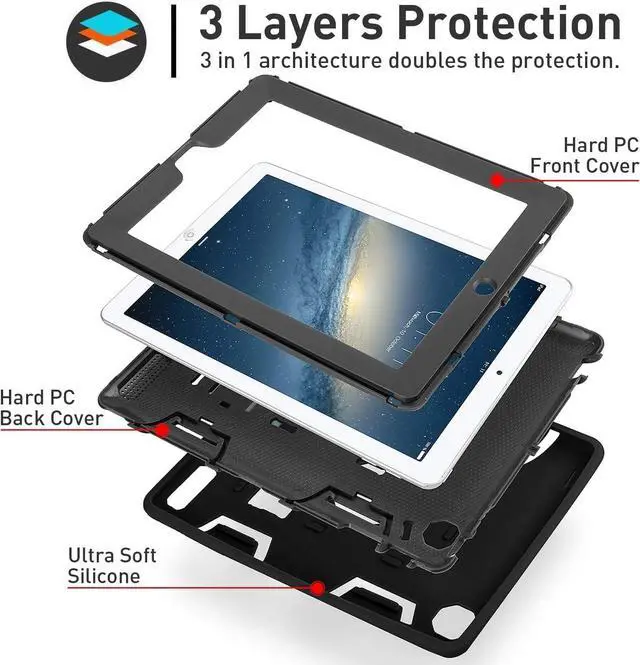 Alt view image 5 of 7 - Bonaever Case for iPad 2, iPad 3, iPad 4 with Kickstand, Heavy Duty Shockproof Protective Cover with Stylus Pen