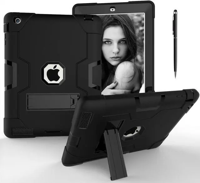 Main image of Bonaever Case for iPad 2, iPad 3, iPad 4 with Kickstand, Heavy Duty Shockproof Protective Cover with Stylus Pen