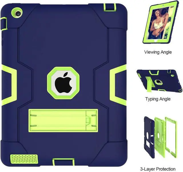Alt view image 4 of 7 - Bonaever Case for iPad 2, iPad 3, iPad 4 with Kickstand, Heavy Duty Shockproof Protective Cover with Stylus Pen Green