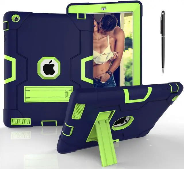 Main image of Bonaever Case for iPad 2, iPad 3, iPad 4 with Kickstand, Heavy Duty Shockproof Protective Cover with Stylus Pen Green