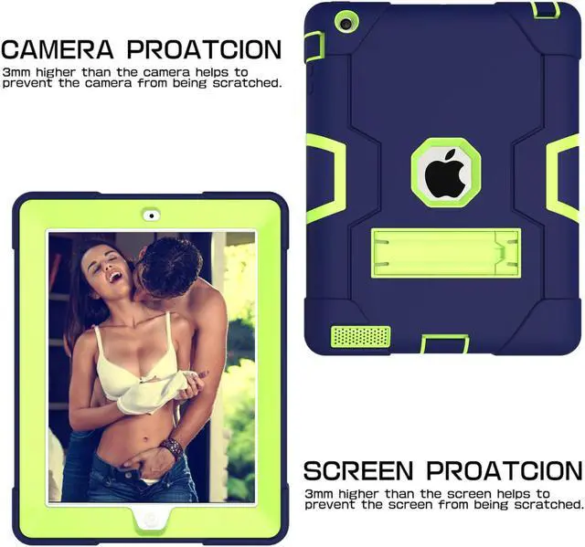 Alt view image 5 of 7 - Bonaever Case for iPad 2, iPad 3, iPad 4 with Kickstand, Heavy Duty Shockproof Protective Cover with Stylus Pen Green