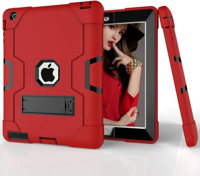 Alt view image 3 of 6 - Bonaever Case for iPad 2, iPad 3, iPad 4 with Kickstand, Heavy Duty Shockproof Protective Cover with Stylus Pen Red